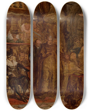Triptych art skateboard deck of Jan Matejko Sketch For Skargas Sermon by Jan Matejko (1838-1893)