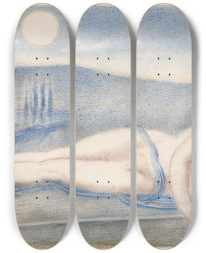 Triptych art skateboard deck of Simeon Solomon The Sleeping Endymion by Simeon Solomon (1840-1905)