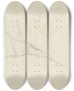 Triptych art skateboard deck of Antoinelouis Barye Lioness Lying Near A Tree by Antoine-Louis Barye (1796-1875)