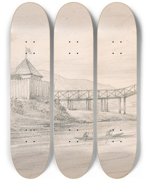 Triptych art skateboard deck of William Swainson Fort Richmond And Hutt Bridge by William Swainson (1789-1855)