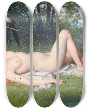 Triptych art skateboard deck of Carl Schweninger Jr Die Elster by Carl Schweninger Jr (1854-1903)