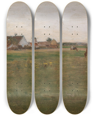 Triptych art skateboard deck of Eugen Jettel Abendlandschaft by Eugen Jettel (1845-1901)