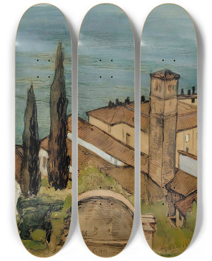 Triptych art skateboard deck of Albert Edelfelt Lugano by Albert Edelfelt (1854-1905)