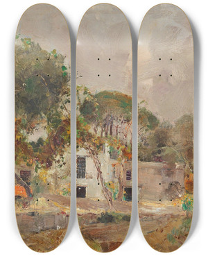 Triptych art skateboard deck of Giuseppe Casciaro Casale In Torre Del Greco by Giuseppe Casciaro (1861-1945)