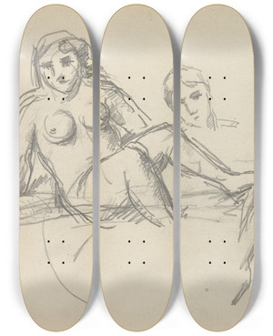 Triptych art skateboard deck of Paul Czanne Seated Bather Verso by Paul Cezanne (1839-1906)