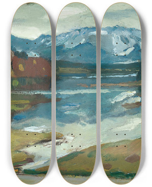 Triptych art skateboard deck of Leo Putz Kampenwand Chiemsee_1 by Leo Putz (1869-1940)
