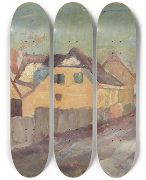 Triptych art skateboard deck of Anny Dollschein Dorf_2 by Anny Dollschein (1893-1946)