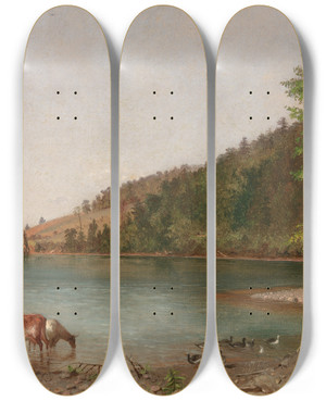 Triptych art skateboard deck of Thomas Hicks Small Landscape by Thomas Hicks (1823-1890)
