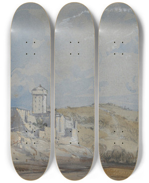 Triptych art skateboard deck of William Callow Chteau De Lourdes by William Callow (1812-1908)