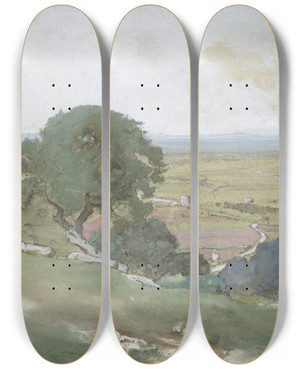 Triptych art skateboard deck of George Inness Olive Trees At Tivoli by George Inness (1825-1894)