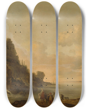 Triptych art skateboard deck of Simon De Vlieger Rocky Coast by Simon de Vlieger (1601-1653)