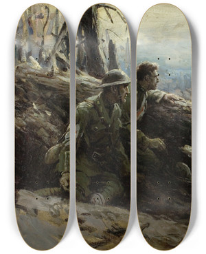 Triptych art skateboard deck of William Henry Dethlef Koerner Here And There by William Henry Dethlef Koerner (1878-1938)