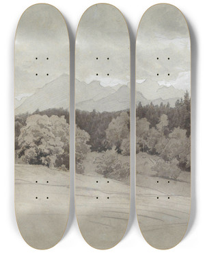 Triptych art skateboard deck of Hans Gude Untitled_1 by Hans Gude (1825-1903)