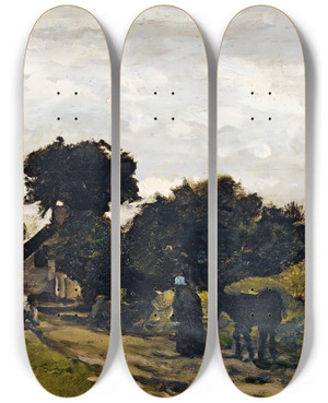 Triptych art skateboard deck of Charles Franois Daubigny Peasantwoman On A Path by Charles Francois Daubigny (1817-1878)