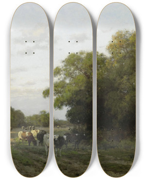 Triptych art skateboard deck of Julius Jacobus Van De Sande Bakhuyzen Landschap In Drenthe by Julius Jacobus Van De Sande Bakhuyzen (1835-1925)