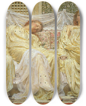 Triptych art skateboard deck of Albert Joseph Moore Dreamers by Albert Joseph Moore (1841-1893)
