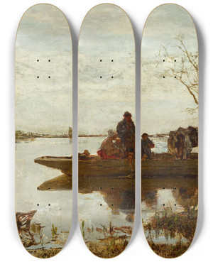 Triptych art skateboard deck of Jacob Maris Ferry by Jacob Maris (1837-1899)