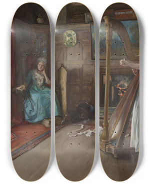 Triptych art skateboard deck of Edwin Austin Abbey An Oldsong by Edwin Austin Abbey (1852-1911)