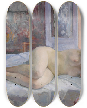 Triptych art skateboard deck of Henri Lebasque Nu Couch Devant La Fentre Ouverte by Henri Lebasque (1865-1937)