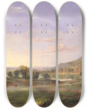 Triptych art skateboard deck of Robert S Duncanson Landscape With Rainbow by Robert S Duncanson (1821-1872)