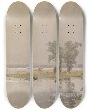 Triptych art skateboard deck of Jasper Francis Cropsey Hackensack Meadows_2 by Jasper Francis Cropsey (1823-1900)