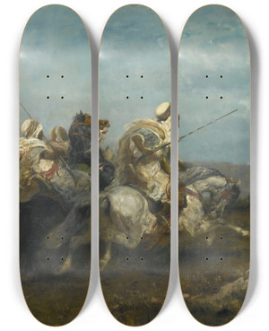 Triptych art skateboard deck of Adolf Schreyer The Advance_2 by Adolf Schreyer (1828-1899)