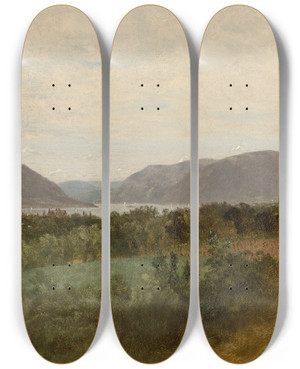 Triptych art skateboard deck of John Frederick Kensett Hudson River by John Frederick Kensett (1816-1872)