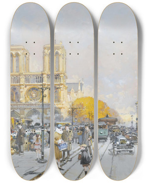 Triptych art skateboard deck of Eugne Galienlaloue Notre Dame by Eugene Galien Laloue (1854-1941)
