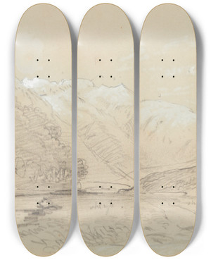 Triptych art skateboard deck of Nicholas Chevalier Looking Up The Bealey Arthurs Pass Looking North by Nicholas Chevalier (1828-1902)