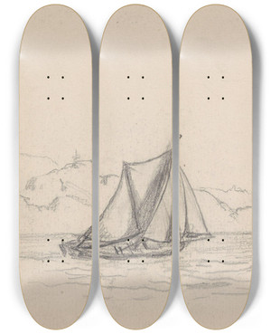 Triptych art skateboard deck of Hans Gude Bter Vrengen by Hans Gude (1825-1903)