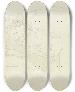 Triptych art skateboard deck of Fritz Bamberger Area Near Subiaco by Fritz Bamberger (1814-1873)