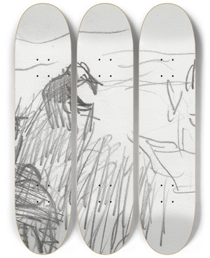 Triptych art skateboard deck of Ludvig Karsten Landskap Med Figurer by Ludvig Karsten (1876-1926)