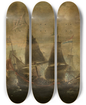Triptych art skateboard deck of Aert Anthonisz Sea Battle_1 by Aert Anthonisz (1579-1620)