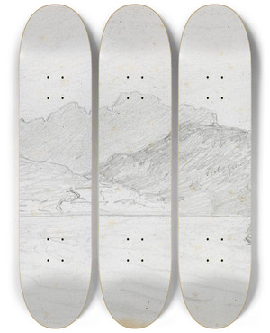 Triptych art skateboard deck of Hans Gude Landskap Med Bt by Hans Gude (1825-1903)