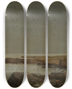 Triptych art skateboard deck of John Frederick Kensett Coast Scene_2 by John Frederick Kensett (1816-1872)