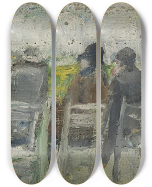 Triptych art skateboard deck of Lesser Ury At The Races by Lesser Ury (1861-1931)