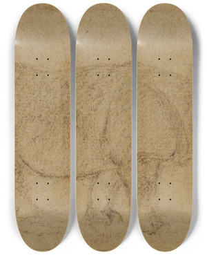 Triptych art skateboard deck of Antoinelouis Barye Rhinocros by Antoine-Louis Barye (1796-1875)