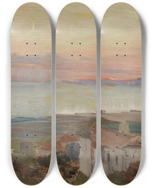 Triptych art skateboard deck of Marie Egner Torre Del Greco by Marie Egner (1850-1940)