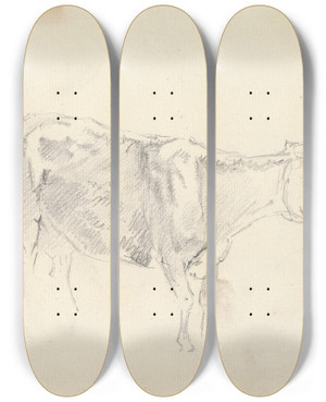 Triptych art skateboard deck of Sawrey Gilpin Standing Cow Facing Right And A Cow Lying Down by Sawrey Gilpin (1733-1807)