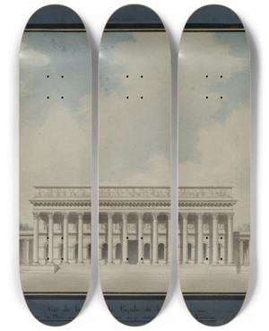 Triptych art skateboard deck of Alexandre Thodore Brongniart Projet De Place Devant La Bourse by Alexandre Theodore Brongniart (1739-1813)