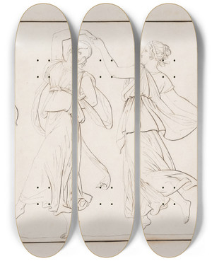 Triptych art skateboard deck of Edvard Sonne Fremstilling Med Dansende Kvinder_1 by Edvard Sonne