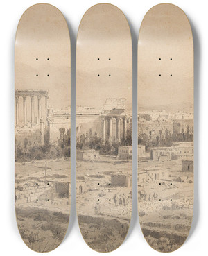 Triptych art skateboard deck of Anton Perko Der Tempel Von Baalbek by Anton Perko (1833-1905)