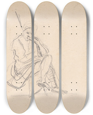 Triptych art skateboard deck of Sir Joshua Reynolds Seated Figure_2 by Sir Joshua Reynolds (1723-1792)