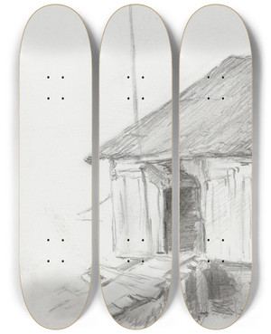 Triptych art skateboard deck of Ludvig Karsten Lve I B Telemark by Ludvig Karsten (1876-1926)