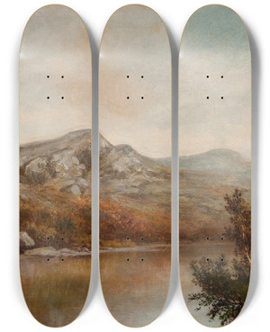 Triptych art skateboard deck of William Henry Hilliard New England Landscape by William Henry Hilliard (1836-1905)