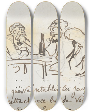 Triptych art skateboard deck of Cham Tworevolutionaries by Cham (1818-1879)