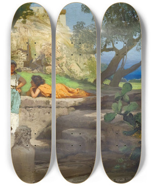 Triptych art skateboard deck of Henryk Siemiradzki By The Spring by Henryk Siemiradzki (1843-1902)