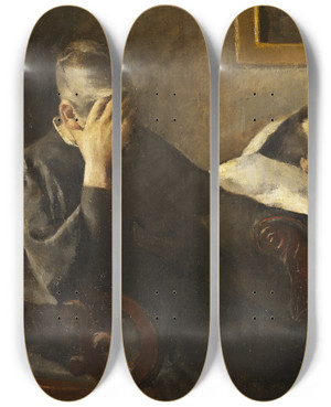 Triptych art skateboard deck of Peter Alfred Schou Gravity Interior by Peter Alfred Schou (1844-1914)