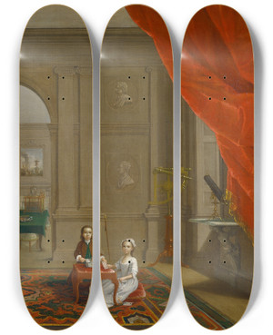 Triptych art skateboard deck of Arthur Devis The John Bacon Family by Arthur Devis (1712-1787)