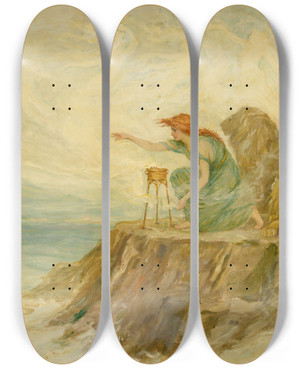 Triptych art skateboard deck of Frederick Stuart Church Circe by Frederick Stuart Church (1842-1924)
